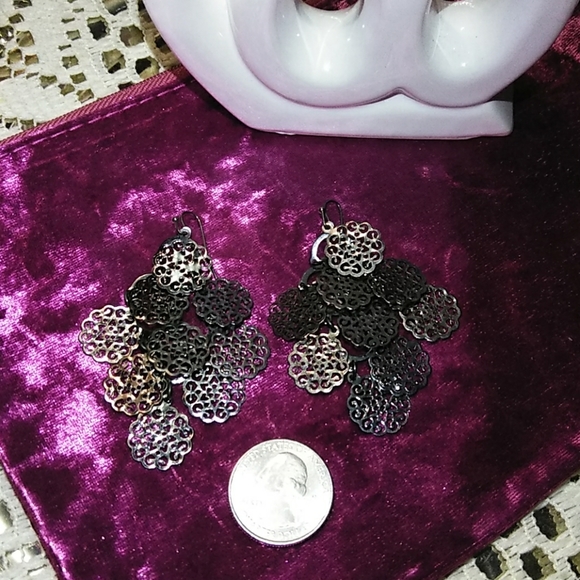 🌞NEW BOHO HANDMADE METALLIC PEWTER GRAY EARRINGS - Picture 2 of 8